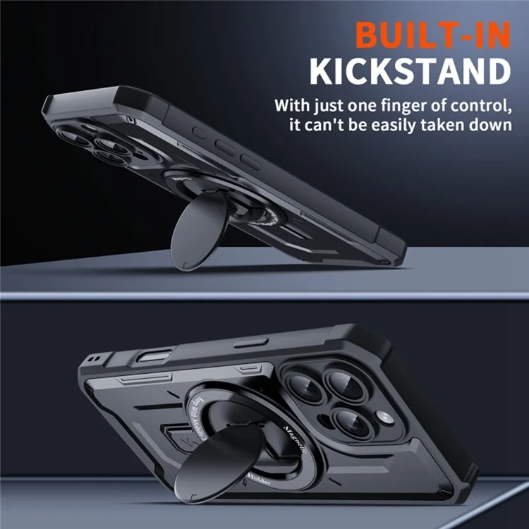 For iPhone 16 Plus Case Compatible with MagSafe Kickstand TPU+PC Phone Cover - Black