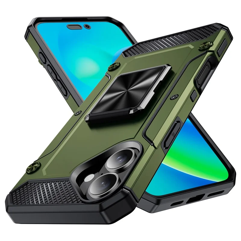 For iPhone 16 Plus Case Military Grade Anti-Drop TPU+PC Phone Shell - Army Green