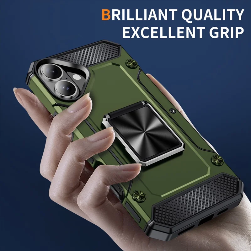 For iPhone 16 Plus Case Military Grade Anti-Drop TPU+PC Phone Shell - Army Green
