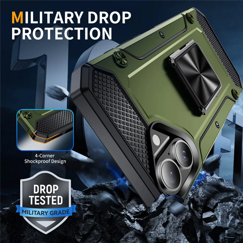 For iPhone 16 Plus Case Military Grade Anti-Drop TPU+PC Phone Shell - Army Green