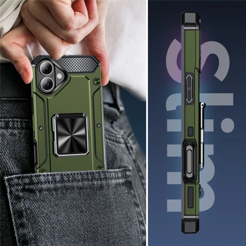 For iPhone 16 Plus Case Military Grade Anti-Drop TPU+PC Phone Shell - Army Green