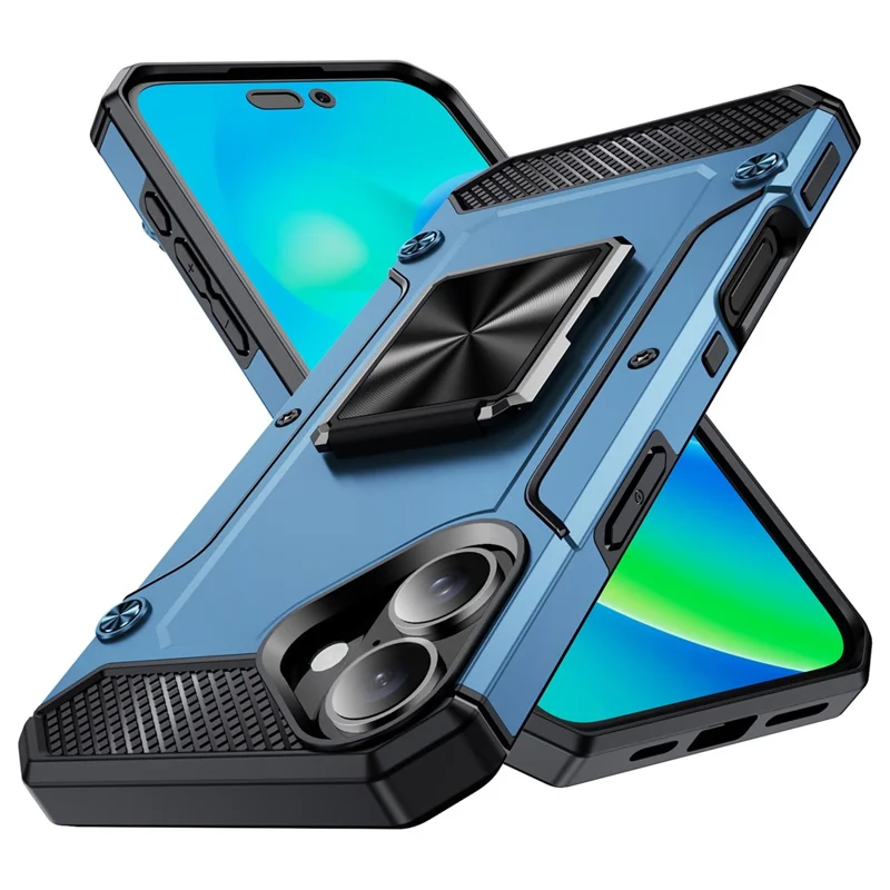 For iPhone 16 Plus Case Military Grade Anti-Drop TPU+PC Phone Shell - Navy Blue