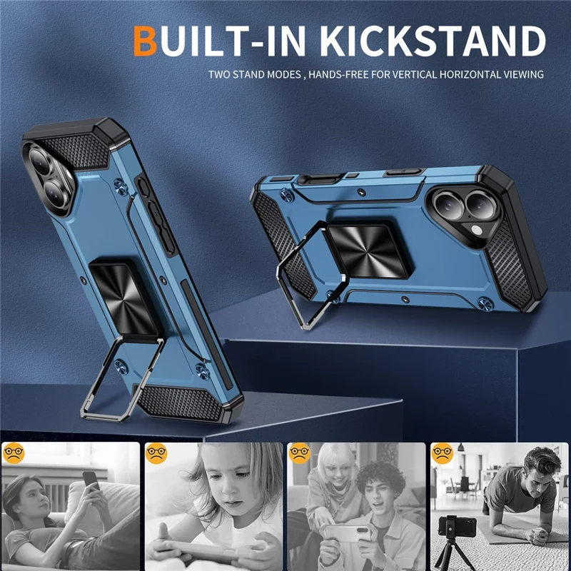 For iPhone 16 Plus Case Military Grade Anti-Drop TPU+PC Phone Shell - Navy Blue