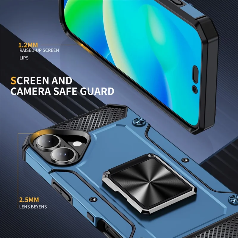 For iPhone 16 Plus Case Military Grade Anti-Drop TPU+PC Phone Shell - Navy Blue