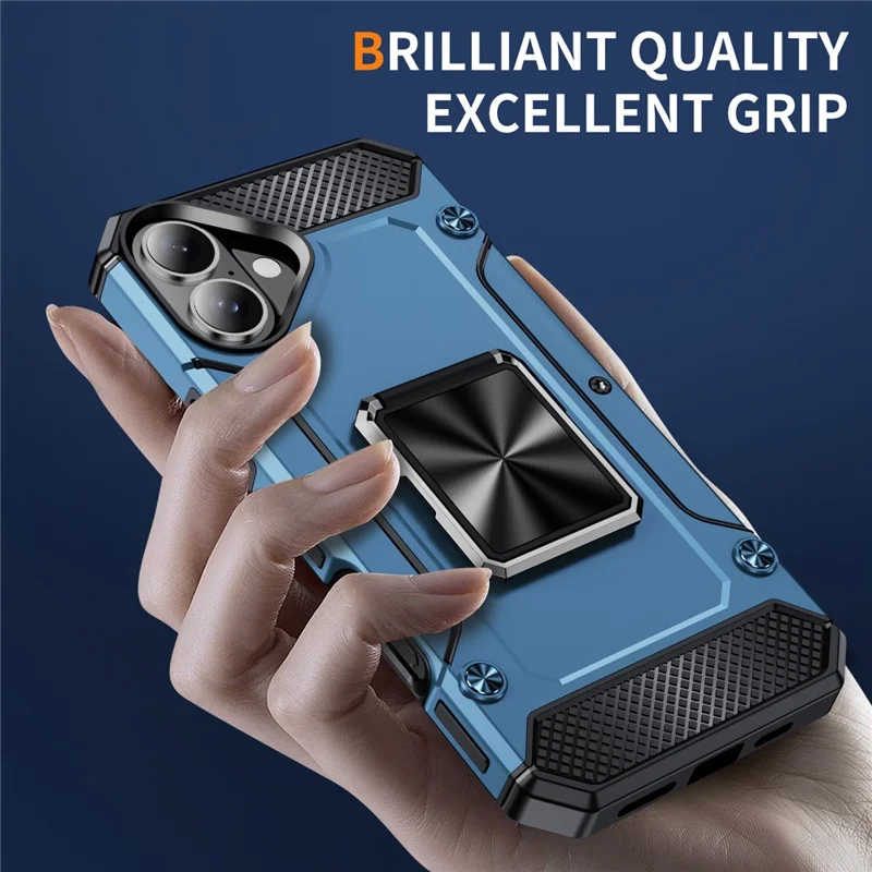 For iPhone 16 Plus Case Military Grade Anti-Drop TPU+PC Phone Shell - Navy Blue