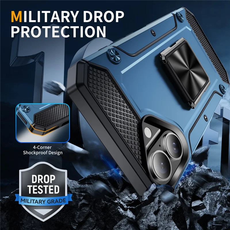 For iPhone 16 Plus Case Military Grade Anti-Drop TPU+PC Phone Shell - Navy Blue