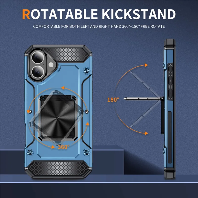 For iPhone 16 Plus Case Military Grade Anti-Drop TPU+PC Phone Shell - Navy Blue