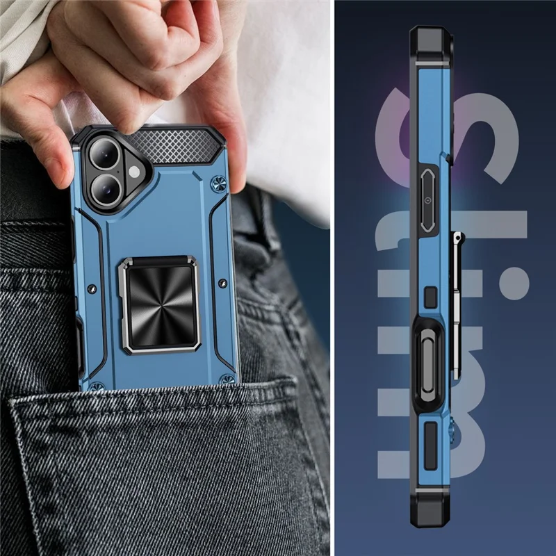 For iPhone 16 Plus Case Military Grade Anti-Drop TPU+PC Phone Shell - Navy Blue
