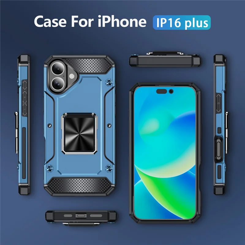 For iPhone 16 Plus Case Military Grade Anti-Drop TPU+PC Phone Shell - Navy Blue