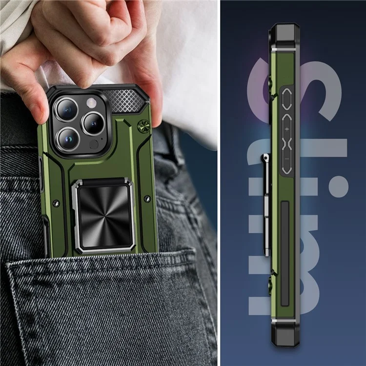 Para Iphone 16 Pro Case Militar Military Anti-Drop TPU+PC Teléfono Shell - Verde Del Ejército