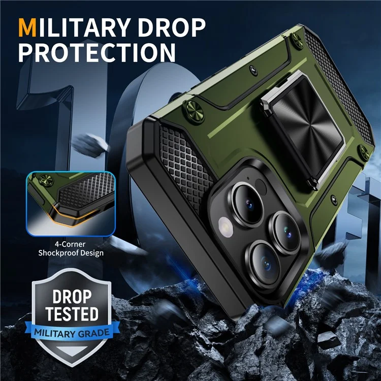 Para Iphone 16 Pro Case Militar Military Anti-Drop TPU+PC Teléfono Shell - Verde Del Ejército