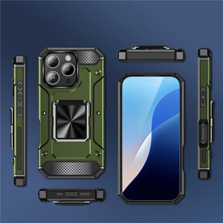 Para Iphone 16 Pro Case Militar Military Anti-Drop TPU+PC Teléfono Shell - Verde Del Ejército