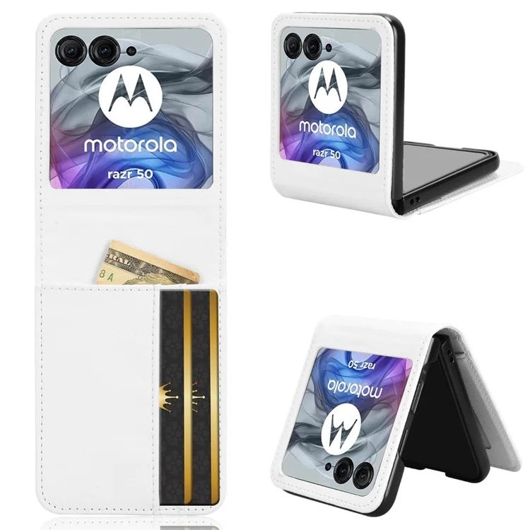Para Motorola Razr 50 5G Case PU Leather+PC Tarjeta de pc Cover Cubierta de Teléfono Móvil - Blanco