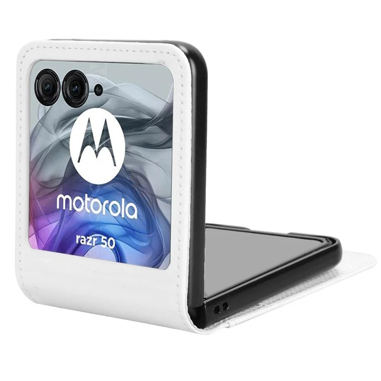 Para Motorola Razr 50 5G Case PU Leather+PC Tarjeta de pc Cover Cubierta de Teléfono Móvil - Blanco