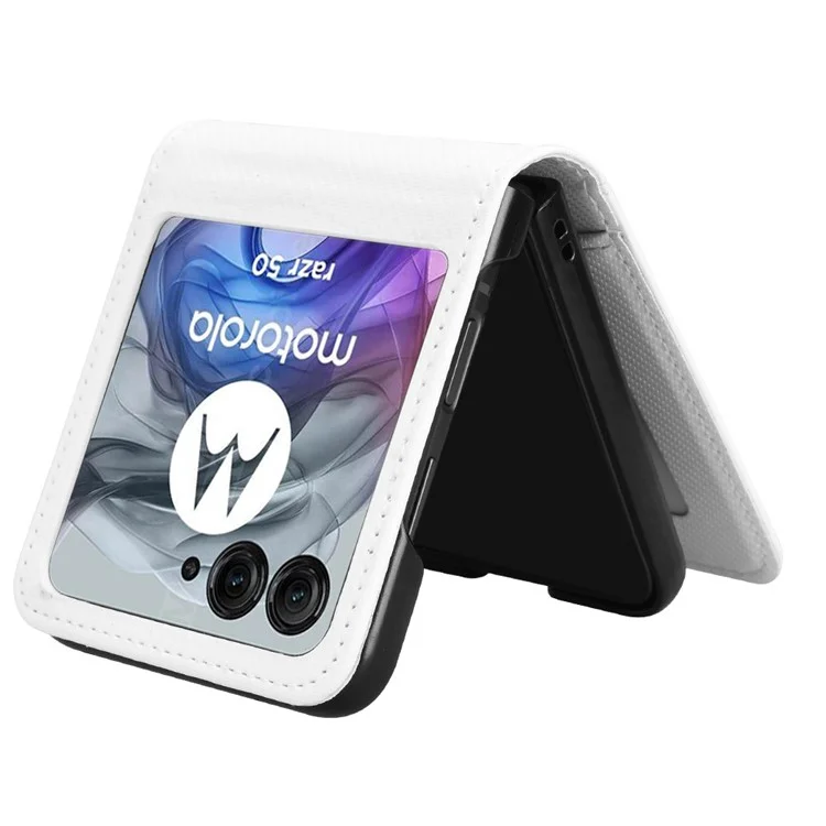 Para Motorola Razr 50 5G Case PU Leather+PC Tarjeta de pc Cover Cubierta de Teléfono Móvil - Blanco