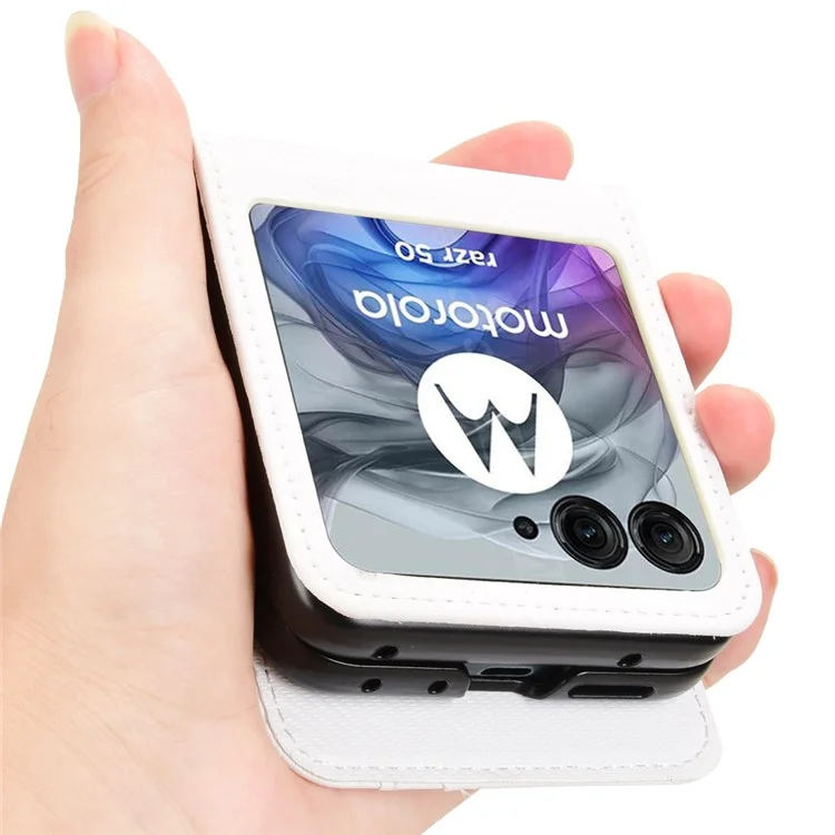 Para Motorola Razr 50 5G Case PU Leather+PC Tarjeta de pc Cover Cubierta de Teléfono Móvil - Blanco