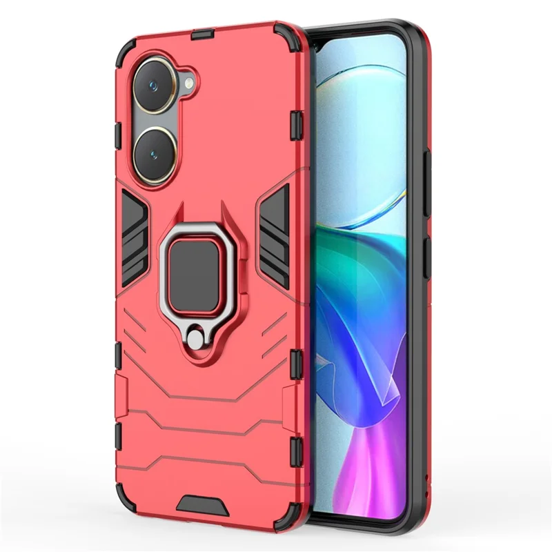 For vivo Y03 / Y28s 5G Case PC+TPU Protective Phone Cover with Ring Kickstand - Red