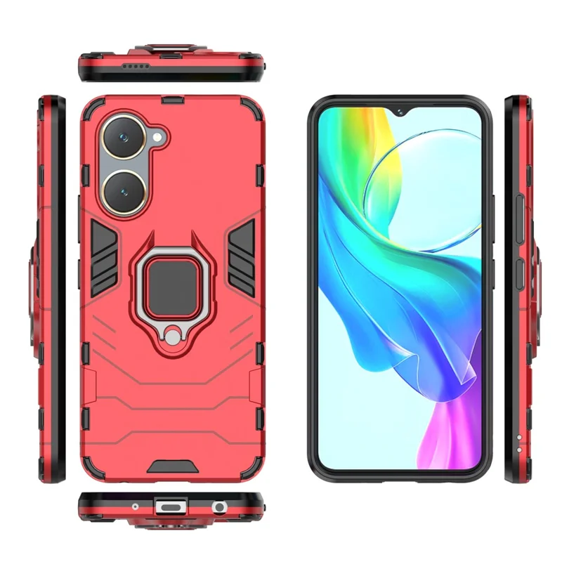 For vivo Y03 / Y28s 5G Case PC+TPU Protective Phone Cover with Ring Kickstand - Red