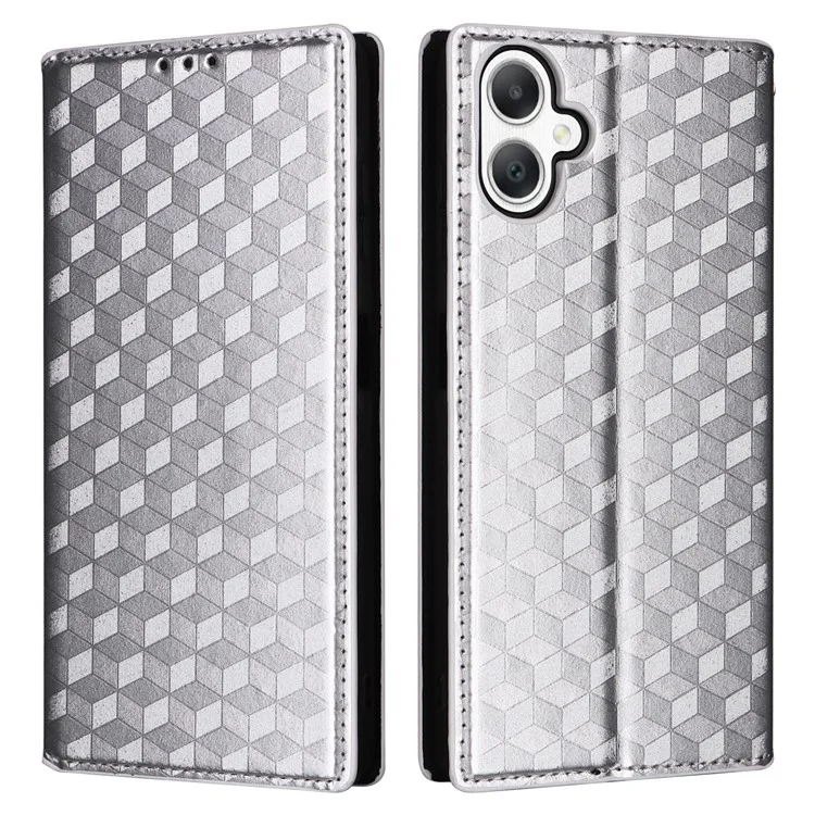 Für Samsung Galaxy A06 Wallet Case Rhombus Geprägtes Leder Handyhülle - Silber