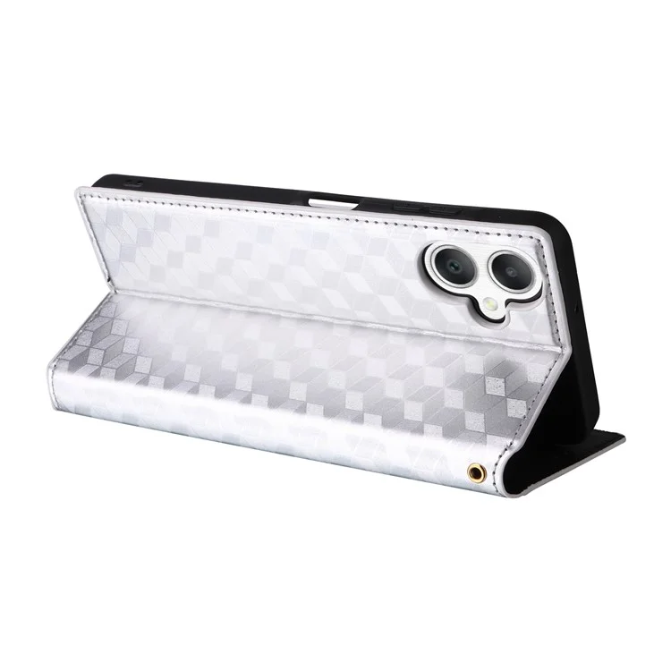 Für Samsung Galaxy A06 Wallet Case Rhombus Geprägtes Leder Handyhülle - Silber