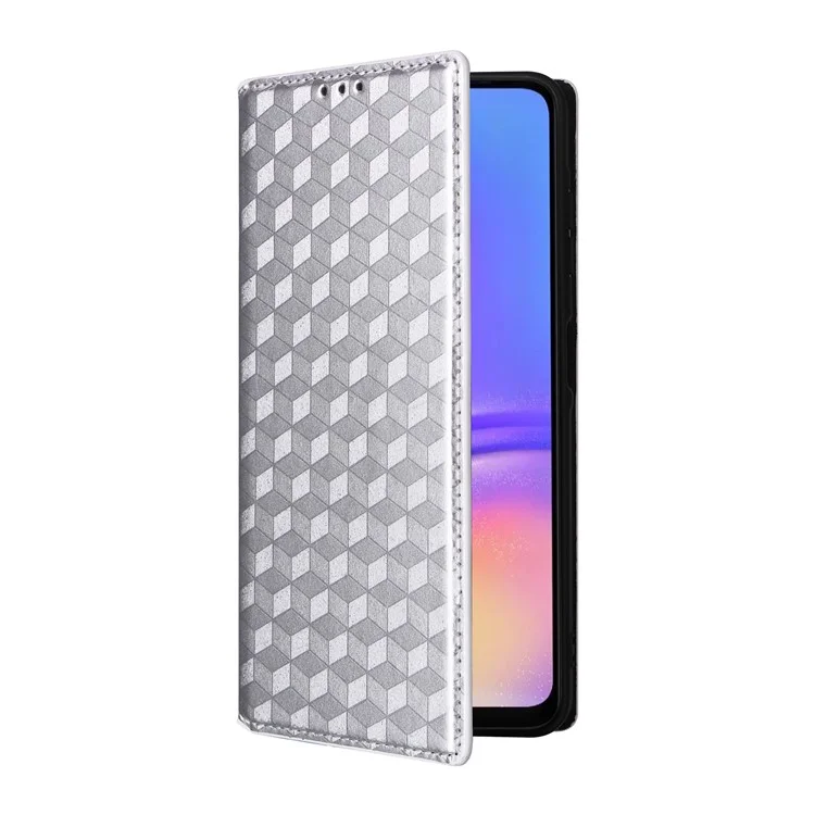 Für Samsung Galaxy A06 Wallet Case Rhombus Geprägtes Leder Handyhülle - Silber