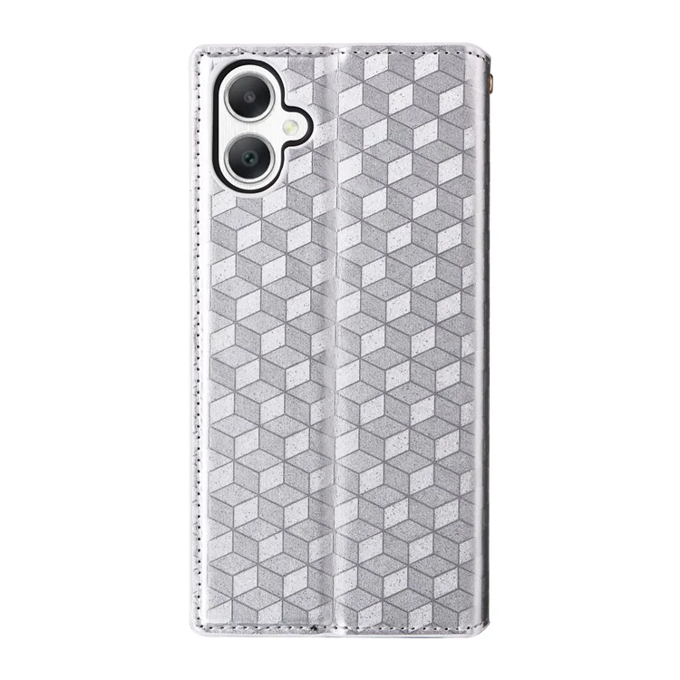 Für Samsung Galaxy A06 Wallet Case Rhombus Geprägtes Leder Handyhülle - Silber
