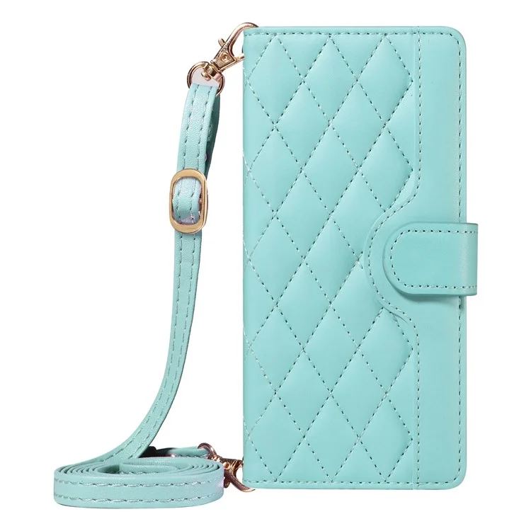 For Honor X6b 4G Case Wallet Rhombus Leather Phone Cover with Shoulder Strap, Wrist Strap - Green