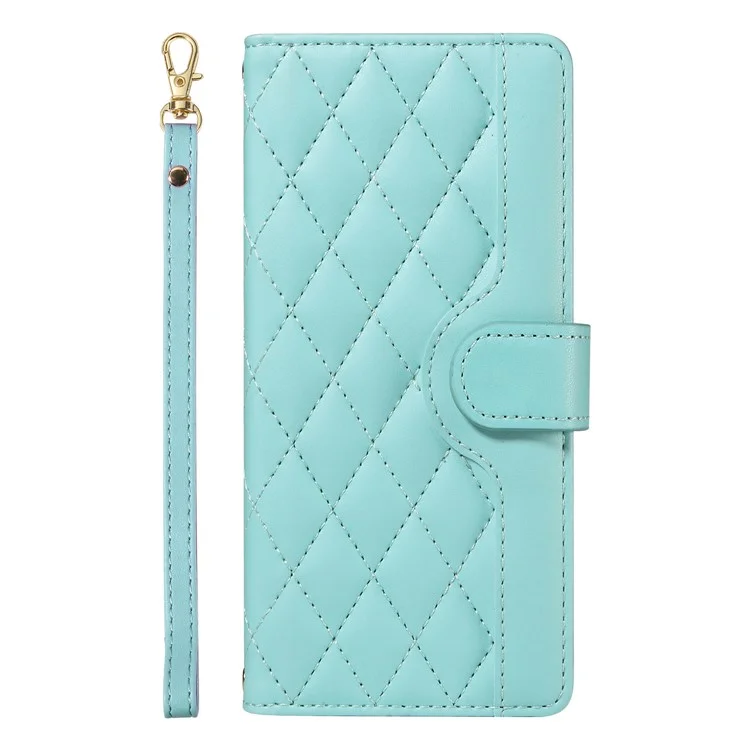 For Honor X6b 4G Case Wallet Rhombus Leather Phone Cover with Shoulder Strap, Wrist Strap - Green