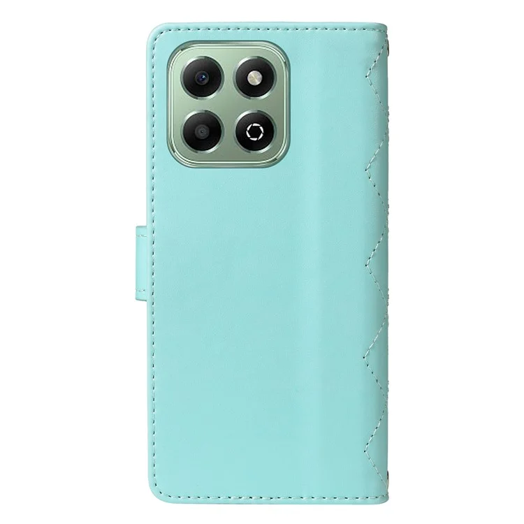 For Honor X6b 4G Case Wallet Rhombus Leather Phone Cover with Shoulder Strap, Wrist Strap - Green
