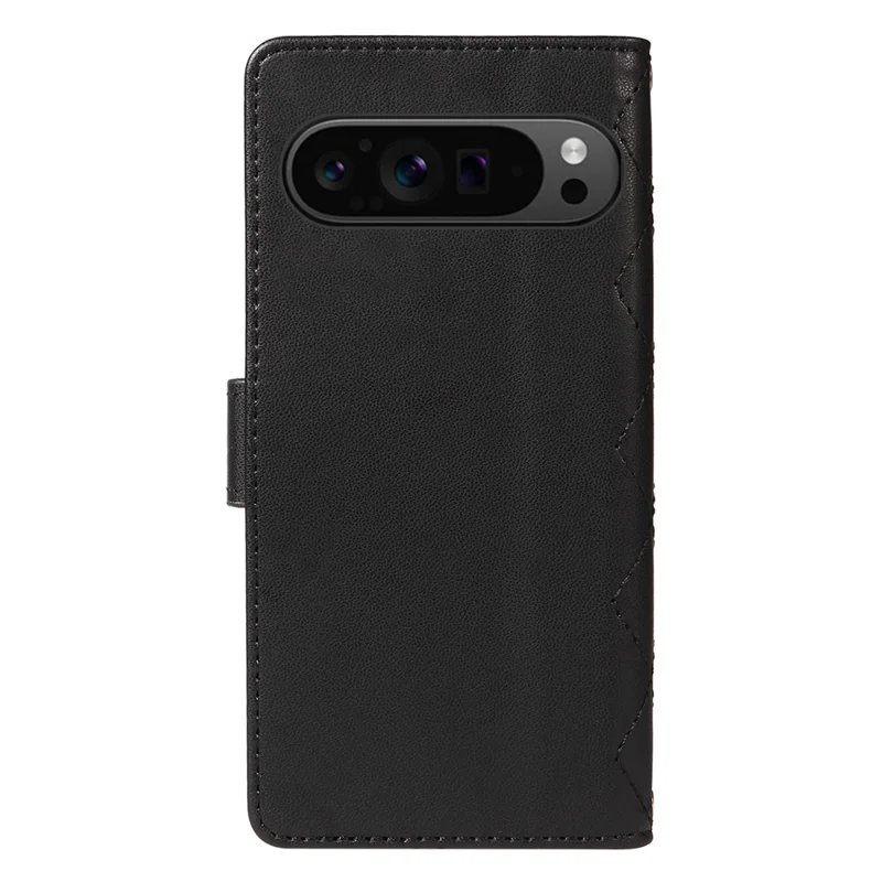 Для Google Pixel 9 Pro XL Case Wallet Rombus Кожаный Телефон с Плечевым Ремнем, Ремешком Для Запястья - Черный