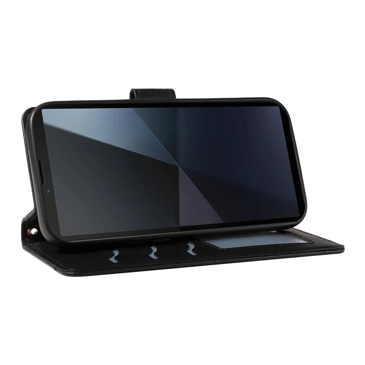 Para Sony Xperia 10 VI Case Willet Rombus Teléfono de Cuero Con Correa Para el Hombro, Correa de Muñeca - Negro