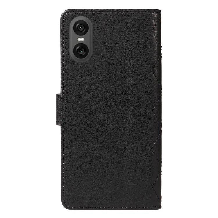 Para Sony Xperia 10 VI Case Willet Rombus Teléfono de Cuero Con Correa Para el Hombro, Correa de Muñeca - Negro