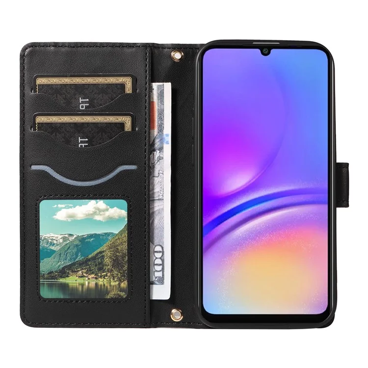 Для Samsung Galaxy A06 Case Wallet Rombus Кожаный Телефон с Плечевым Ремнем, Запястье - Черный