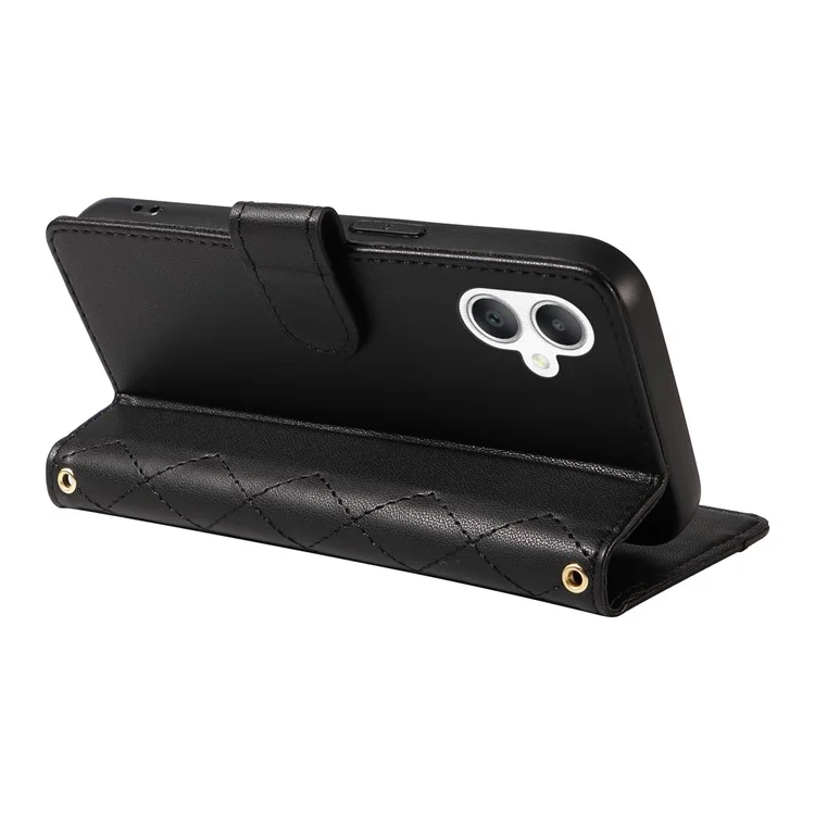 Для Samsung Galaxy A06 Case Wallet Rombus Кожаный Телефон с Плечевым Ремнем, Запястье - Черный