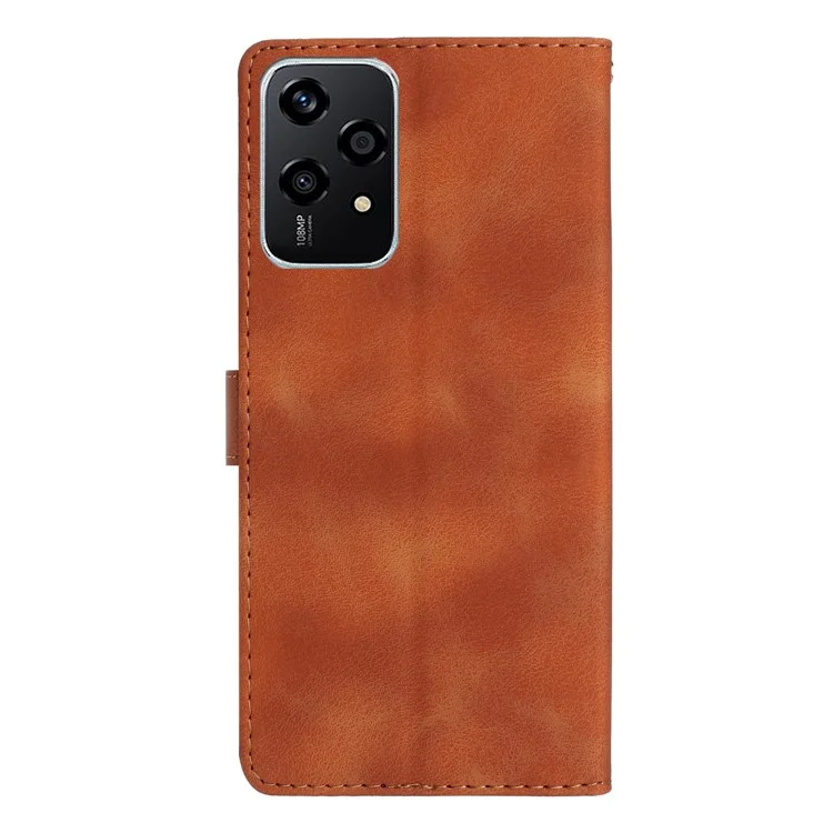 For Honor 200 Lite Case Leather Imprinted Flower Phone Cover Wallet with Wrist Strap - Brown