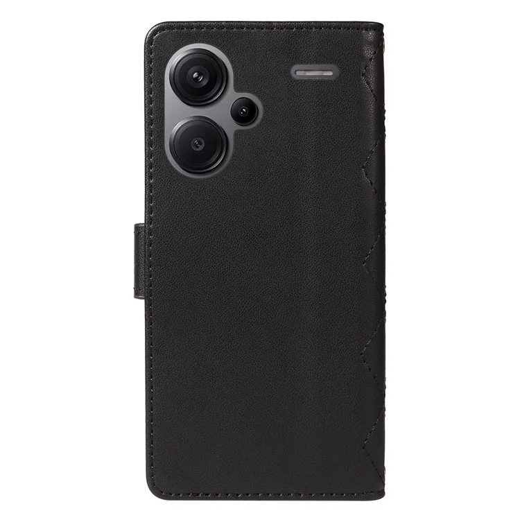 Для Xiaomi Redmi Note 13 Pro+ 5G Case Case Wallet Rombus Кожаный Телефон с Плечевым Ремнем, Ремешком Для Запястья - Черный