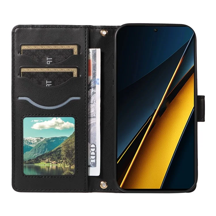For Xiaomi Poco X6 Pro 5G / Redmi K70E 5G Case Wallet Rhombus Leather Phone Cover with Shoulder Strap, Wrist Strap - Black
