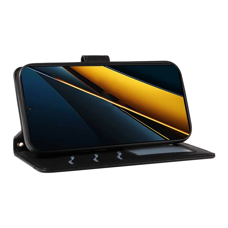 For Xiaomi Poco X6 Pro 5G / Redmi K70E 5G Case Wallet Rhombus Leather Phone Cover with Shoulder Strap, Wrist Strap - Black