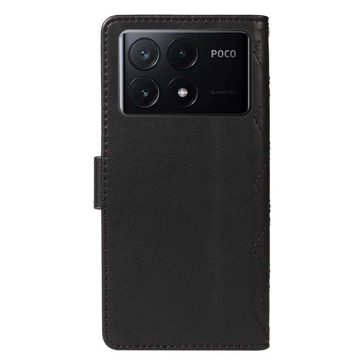 For Xiaomi Poco X6 Pro 5G / Redmi K70E 5G Case Wallet Rhombus Leather Phone Cover with Shoulder Strap, Wrist Strap - Black