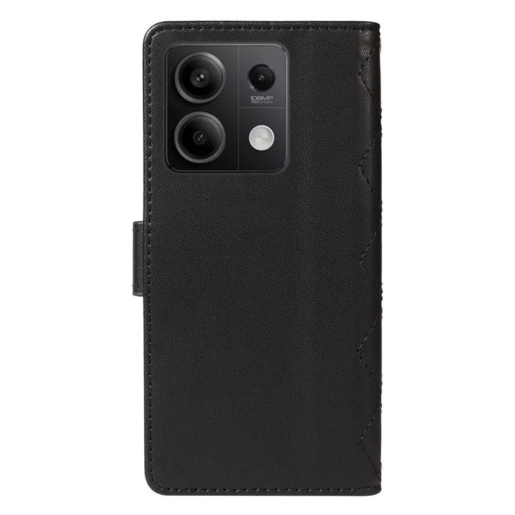 For Xiaomi Redmi Note 13 5G Case Wallet Rhombus Leather Phone Cover with Shoulder Strap, Wrist Strap - Black