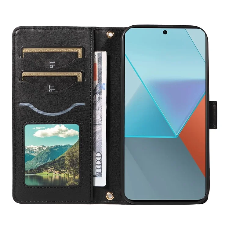For Xiaomi Poco X6 5G / Redmi Note 13 Pro 5G Case Wallet Rhombus Leather Phone Cover with Shoulder Strap, Wrist Strap - Black