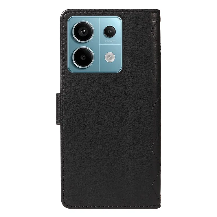 For Xiaomi Poco X6 5G / Redmi Note 13 Pro 5G Case Wallet Rhombus Leather Phone Cover with Shoulder Strap, Wrist Strap - Black