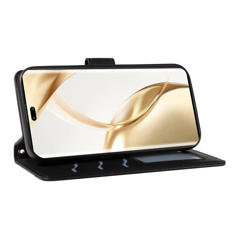 Para Honor 200 Pro 5G Case Wallet Rhombus Cuero Cubierta Con Correa Para el Hombro, Correa de Muñeca - Negro