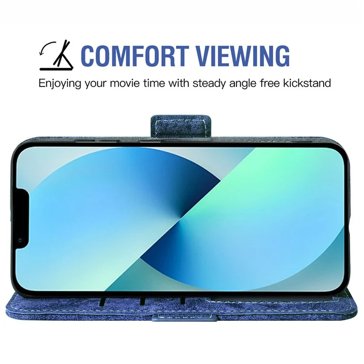 Para Iphone 14 Plus Pintura Aquática Pintura de Textura Capa Celular PU Couro de Couro Rotativo Slots Stand Stand Wallet Shell - Azul