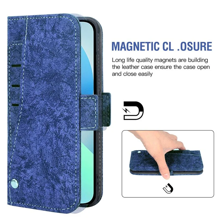 Para Iphone 14 Plus Pintura Aquática Pintura de Textura Capa Celular PU Couro de Couro Rotativo Slots Stand Stand Wallet Shell - Azul
