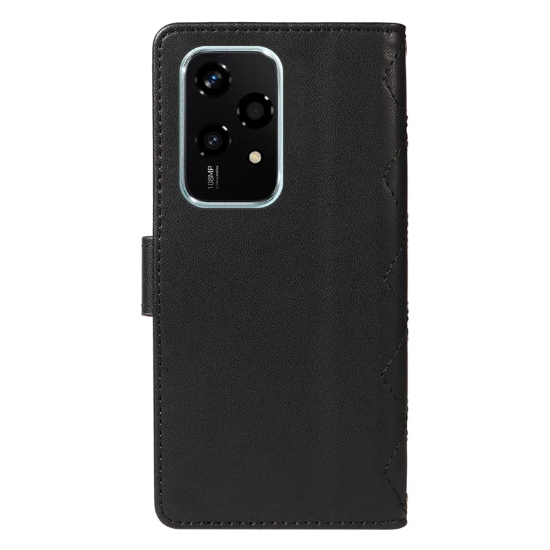 Pour Honor 200 Lite Case Wallet Rhombus le Cuir Couvercle de Téléphone Avec Bandoulière, Bracelet de Poignet - Noir