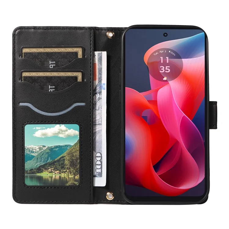 Per Motorola Moto E14 4G / G04 4G / G04s 4G / G24 4G Custodia Wallet Rhombus Leather Phone Cover con Tracolla, Cinturino da Polso - Nero
