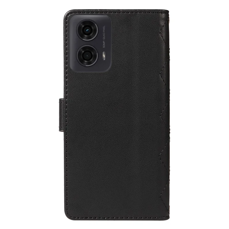 Per Motorola Moto E14 4G / G04 4G / G04s 4G / G24 4G Custodia Wallet Rhombus Leather Phone Cover con Tracolla, Cinturino da Polso - Nero