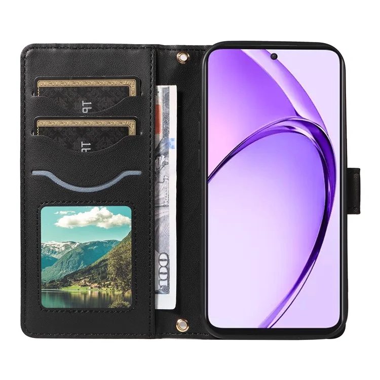 Para Oppo A3 Pro (Global) 5G Case Willet Rombus Cubierta de Teléfono de Cuero Con Correa Para el Hombro, Correa de Muñeca - Negro