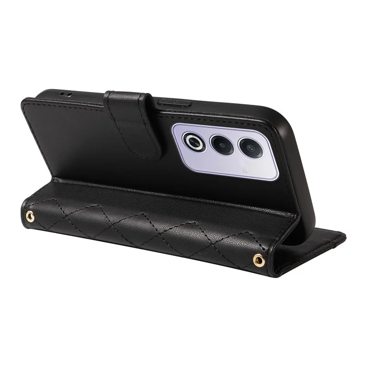 Para Oppo A3 Pro (Global) 5G Case Willet Rombus Cubierta de Teléfono de Cuero Con Correa Para el Hombro, Correa de Muñeca - Negro